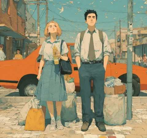 热血少年漫画封面，主角在火焰中握拳